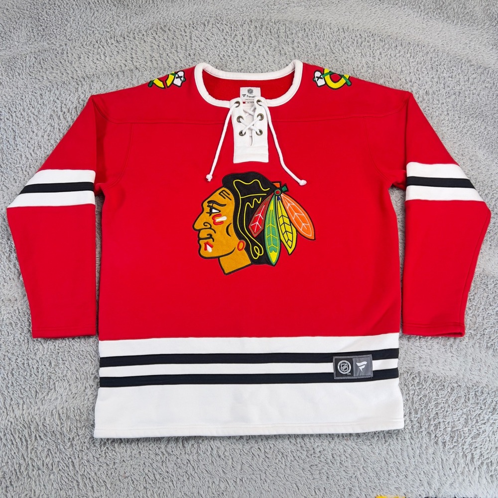 Chicago Blackhawks Fanatics Lace Up Hockey Jersey Sweatshirt Mens XL Red NHL